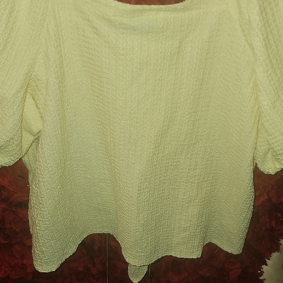LOFT NWT Women's  Light Yellow Puff Sleeve Blouse Tie Front Size XLarge - Picture 10 of 10